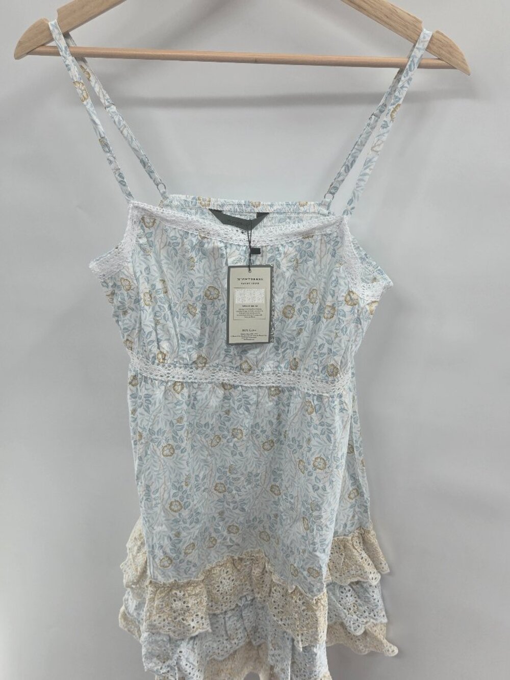 Morris & Co Sweet Briar Cotton Floral Nightdress Lace Trim Ruffle Slip Dress Med